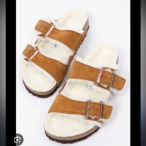 New Birkenstock Chestnut Suede Shearling Arizona Sandals US 10 EU 41 narrow fit